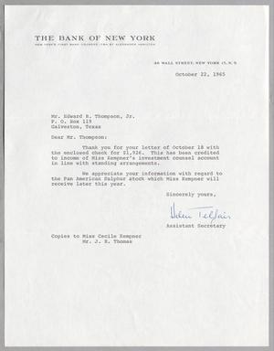 [Letter from Helen Telfair to Edward R. Thompson, Jr., October 22, 1965]
