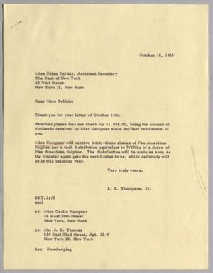 [Letter from Edward R. Thompson, Jr. to Helen Telfair, October 18, 1965]