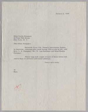 [Letter from Ray I. Mehan to Cecile B. Kempner, January 2, 1959]