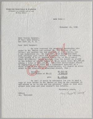[Letter from Webster Sheffield & Christie to Cecile Kempner, November 16, 1960]