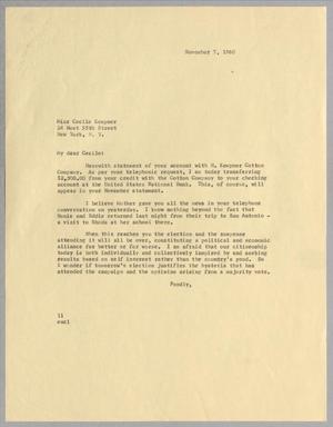 [Letter from Isaac H. Kempner to Cecile B. Kempner, November 7, 1960]