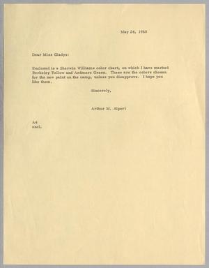 [Letter from Arthur M. Alpert to Kempner Gladys, May 24, 1960]
