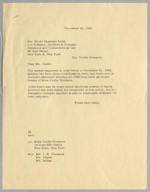 [Letter from Ray I. Mehan to Henry Cassorte Smith, December 15, 1960]
