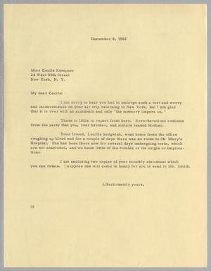 [Letter from Isaac H. Kempner to Cecile B. Kempner, December 8, 1962]