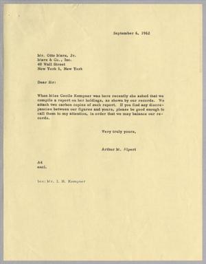 [Letter from Arthur M. Alpert to Otto Marx, Jr., September 6, 1962]