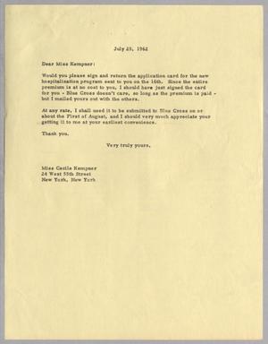 [Letter to Cecile B. Kempner, July 25, 1962]