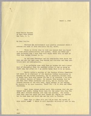 [Letter from Isaac H. Kempner to Cecile B. Kempner, March 8, 1962]