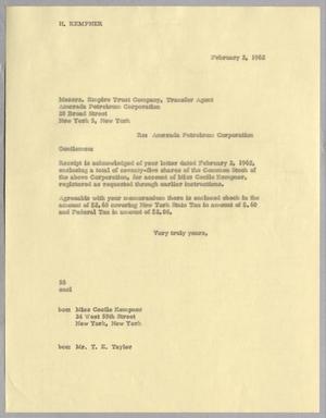 [Letter from Ray I. Mehan to Empire Trust Company, February 2, 1962]