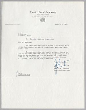 [Letter from Empire Trust Company to H. Kempner, February 2, 1962]