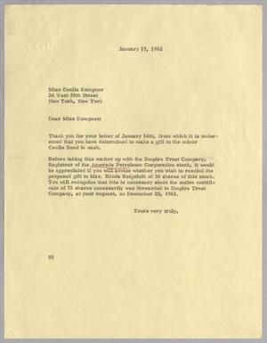 [Letter from Harris L. Kempner, Jr. to Cecile B. Kempner, January 17, 1962]