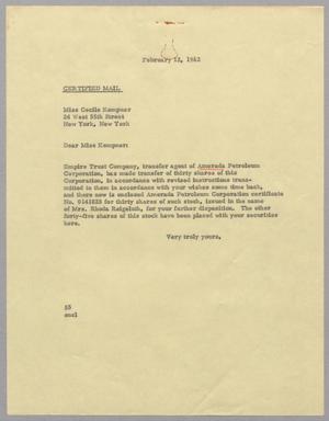 [Letter from Harris L. Kempner, Jr. to Cecile B. Kempner, February 12,1962]