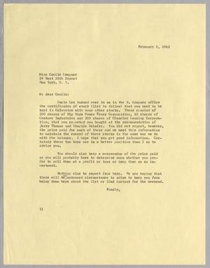 [Letter from Isaac H. Kempner to Cecile B. Kempner, February 8, 1962]