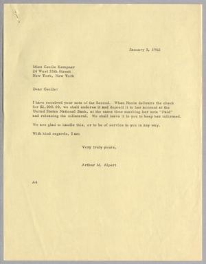 [Letter from Arthur M. Alpert to Cecile B. Kempner, January 3, 1962]