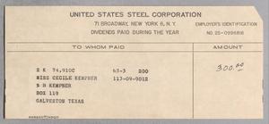 [Receipt from the United States Steel Corporation to Cecile Kempner]