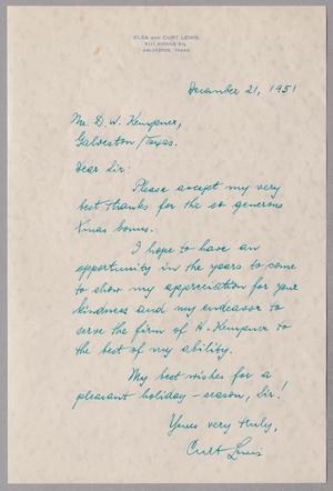 [Letter from Curt Lewis to Daniel W. Kempner, December 21, 1951]