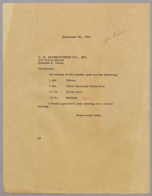 [Letter from D. W. Kempner to O. P. Jackson Seed Company, December 30, 1953]