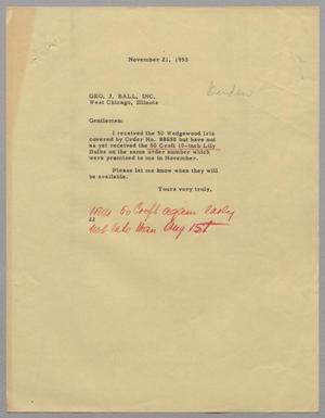 [Letter from D. W. Kempner to George J. Ball, Inc., November 21, 1953]