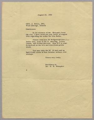 [Letter from Lorraine H. Haglund to George J. Ball, Inc., August 22, 1953]