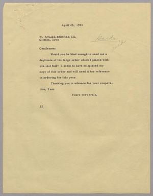 [Letter from D. W. Kempner to W. Atlee Burpee Co., April 25, 1953]