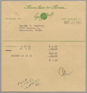 [Invoice for Bill Rendered to Daniel W. Kempner, October 1953]