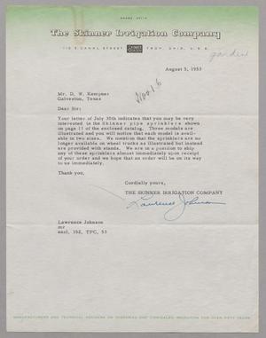 Primary view of object titled '[Letter from The Skinner Irrigation Company to D. W. Kempner, August 5, 1953]'.