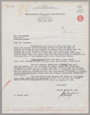[Letter from Rogers Grain Co. to D. W. Kempner, July 31, 1953]