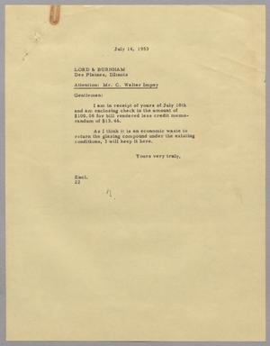 [Letter from D. W. Kempner to C. Walter Impey, July 14, 1953]