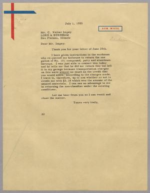 [Letter from D. W. Kempner to C. Walter Impey, July 1, 1953]