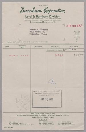 [Invoice for a Charge from Burnham Corporation, June 30, 1953]