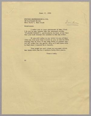 [Letter from D. W. Kempner to Peter Henderson & Co, June 17, 1953]
