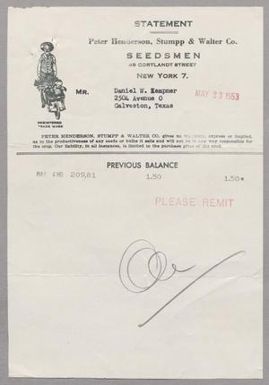 [Invoice for Balance Due to Peter Henderson, Stumpp & Walter Co., May 1953]