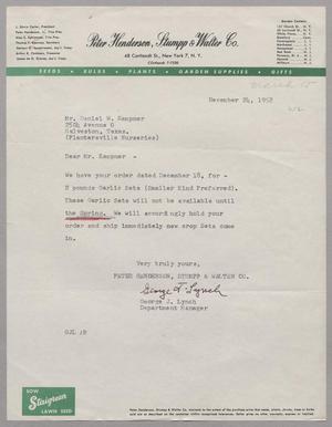 [Letter from Peter Henderson, Stummp & Walter Co. to D. W. Kempner, December 24, 1952]