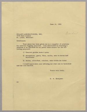 Primary view of object titled '[Letter from D. W. Kempner to Dolan Laboratories, Inc., June 10, 1953]'.