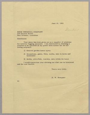 [Letter from D. W. Kempner to Dixie Chemical Company, June 10, 1953]