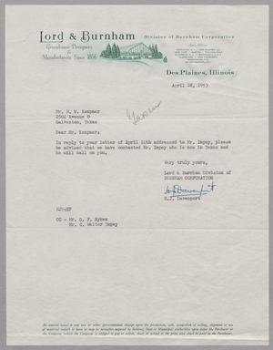 [Letter from Lord & Burnham to D. W. Kempner, April 28, 1953]