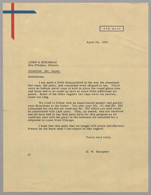 [Letter from D. W. Kempner to Lord & Burnham, April 24, 1953]