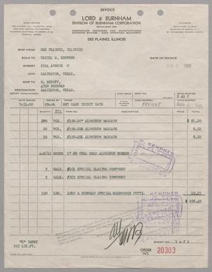 [Invoice for Items from Lord and Burnham, August 2, 1950]