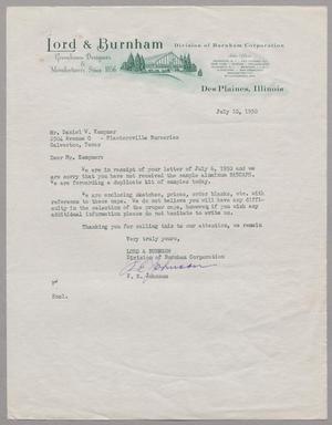 [Letter from Lord & Burnham to D. W. Kempner, July 10, 1950]