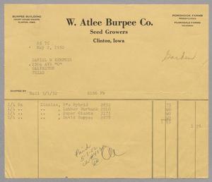 [Invoice for Zinnias, May 2, 1952]