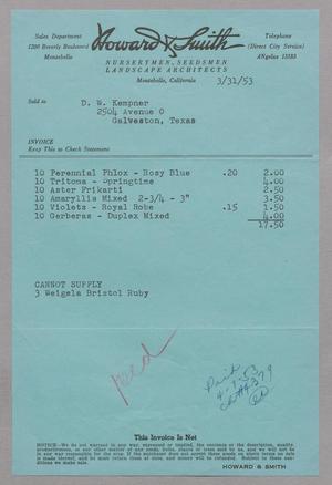[Invoice for Items from Howard & Smith, March 31, 1953]