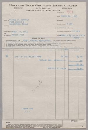Primary view of object titled '[Invoice for Lily of the Valley Pips, March 20, 1953]'.