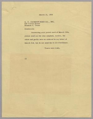 [Letter from D. W. Kempner to O. P. Jackson Seed Co., Inc., March 12, 1953]