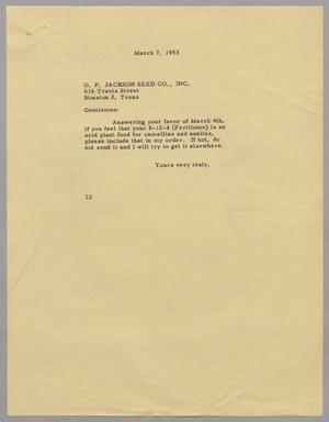 [Letter from D. W. Kempner to O. P. Jackson Seed Co., Inc., March 7, 1953]