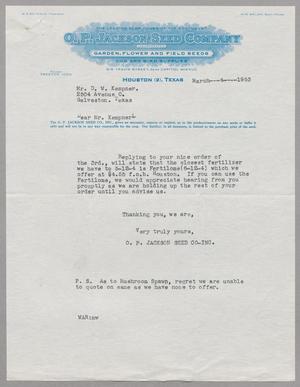 [Letter from O. P. Jackson Seed Co., Inc., to D. W. Kempner, March 4, 1953]