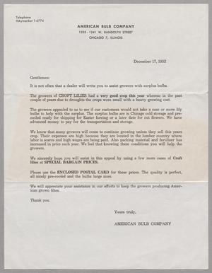 [Letter from the American Bulb Company, December 17, 1952]