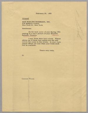 [Letter from D. W. Kempner to Max Schling Seedsmen, Inc., February 20, 1952]