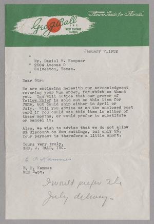 [Letter from George J. Ball, Inc. to D. W. Kempner, January 7, 1952]