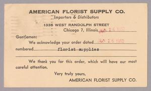 [Postal Card from American Florist Supply Co., June 26, 1952]