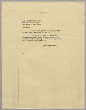 [Letter from D. W. Kempner to S. S. Skidelsky & Co. Inc., April 11, 1952]