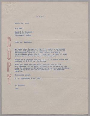 [Copy of Letter from S. S. Skidelsky & Co. Inc. to D. W. Kempner, March 13, 1952]